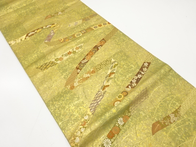 JAPANESE FUKURO OBI / GOLD FOIL / WOVEN FLOWER CLASSICAL PATTERN